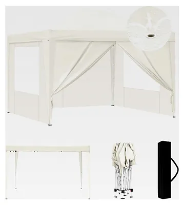Produktbild von Faltpavillon 3x3 m, wasserfest und winterfest, stabiler Grillpavillon mit Seitenwänden und Fenstern, für Camping, Strand und Garten, Beige