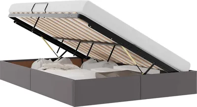 Image de vidaXL Coffre de lit avec espace de rangement, gris, 140 x 190 cm, similicuir