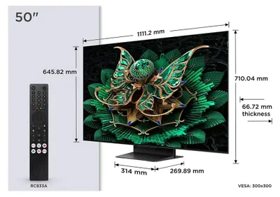 Obrázek produktu pro TCL 50C7K, 127 cm (50"), 3840 x 2160 px, QD-Mini LED, Smart TV, Wi-Fi, Metalická