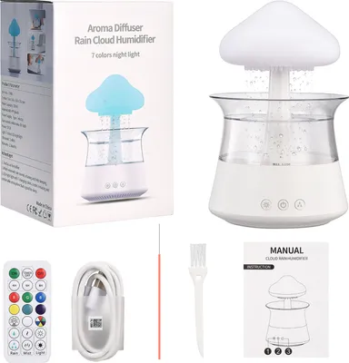 Image de Fortuna Lai Rain Cloud Humidificateur Diffuseur d'huiles essentielles avec 7 couleurs de lumières LED et gouttes de pluie sonores Nano-humidificateur à brume pour chambre à coucher chambre d'enfant plantes bébé