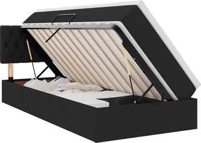 Image de Lit de rangement à LED vidaXL avec matelas, noir, 90 x 200 cm, tissu