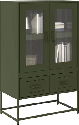 Produktbild von "2026 Promotion" Highboard/Vitrine/Beistellschrank - Olivgrün 68x39x111,5 cm Stahl - Kommoden CC31244