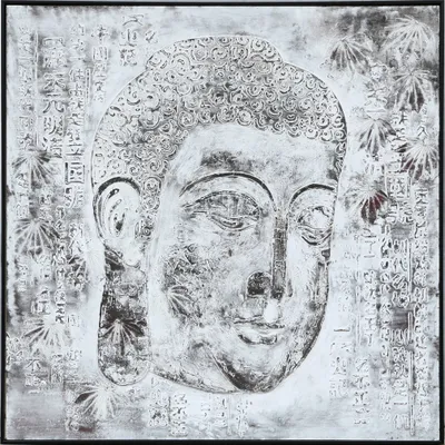 Produktbild von Fine Asianliving Ölgemälde 100% Handgemalt 3D Texture Rahmen Schwarz 100x100cm Buddha Richtig