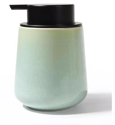 Obrázek produktu pro Keramický dávkovač mýdla, barva cyan, objem 350 ml, s možností doplnění, s velkou pumpou, vhodný do kuchyně i koupelny