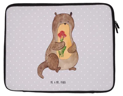 Produktbild von Mr. & Mrs. Panda Hülle Laptop Otter Blumenstrauß 20 x 28 cm - Grau Pastell - Geschenk, Case, Seeotter, See, Laptoptasche, Laptophülle, Niedlich, Tasche, Sleeve, Süß