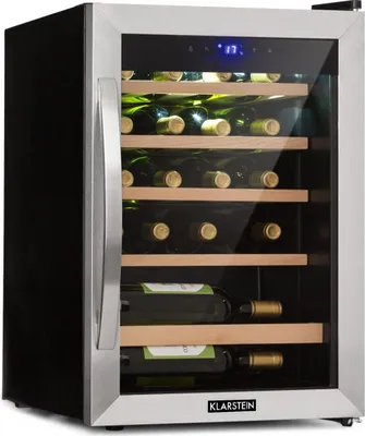 Image de Klarstein Cave a Vin, Réfrigérateur à Vin avec Porte en Verre, Cave à Vin de Vieillissement, Zone Unique, Prosecco, Bière, Ecran Tactile, Réfrigérateur Bar, Frigo, Protection UV, 4-18°C, 19 Bouteilles
