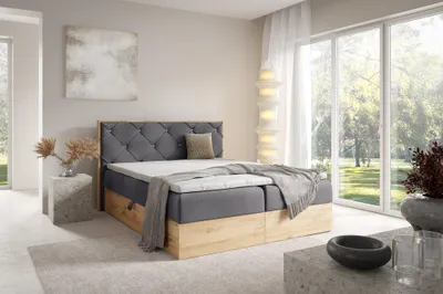 Produktbild von MEBLINI Boxspringbett mit Bettkasten - Gepolstert Doppelbett mit Matratze und Topper - Polsterbett mit Stauraum - Bett mit Kopfteil - Stauraumbett - LOFTY 12 - 160x200 - H3/Dunkelgrau Samt