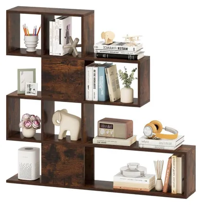 Immagine prodotto di Libreria a 4 ripiani, scaffale divisorio con 10 cubi, libreria a scala in legno, color marrone vintage