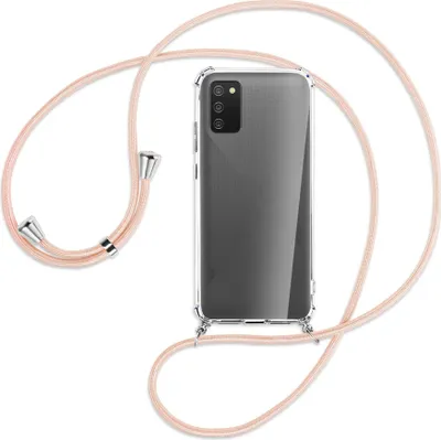 Produktbild von Handykette Backcover-Schutzhülle mit Band (Metall silberfarben) für Samsung Galaxy A02s - rose peach