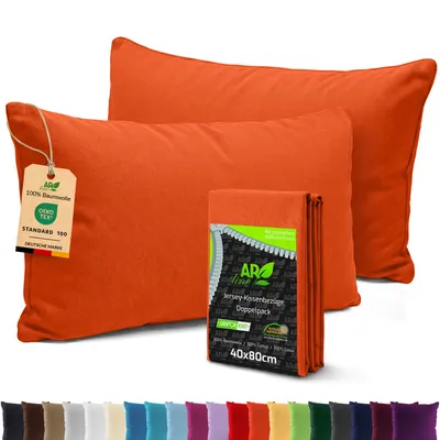 Produktbild von AR Line 2er Pack Jersey Kissenbezüge 40x80 Baumwolle – weich, atmungsaktiv, Kissenhüllen mit Reißverschluss, in Farbe: Orange