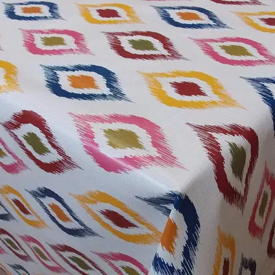 Produktbild von PVC Tischdecke Indigo bunt Wachstuch - Eckig - Länge & Breite wählbar - abwaschbare Tischdecke weiss rot rosa blau gelb, Größe:140 x 2500 cm