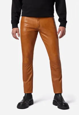 Immagine prodotto di Pantaloni uomo in pelle jeans Ricano SLIM FIT - cognac / 36