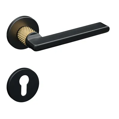 Produktbild von Gavroche Türgriffe Schwarz Matt Gold Set Profilzylinder Türklinken für Innentüren Drückergarnitur für Zimmertür mit runder Rosettengarnitur aus Zink