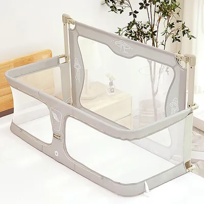 Produktbild von 3-in-1-Beistellbett für Babys als Wiege, Kinder- und Reisebett mit Stubenwagen, höhenverstellbarem Seitengitter und Moskitonetz in Cremeweiß