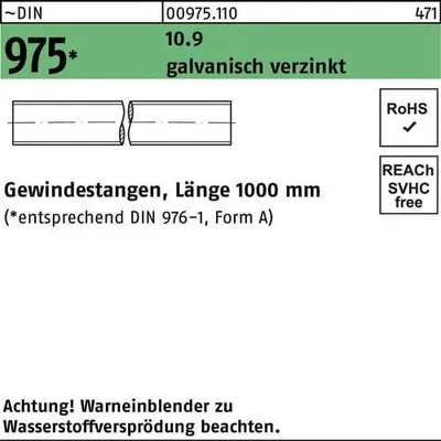 Produktbild von Gewindestange DIN 975 M 24 x 1000mm 10.9 galvanisch verzinkt