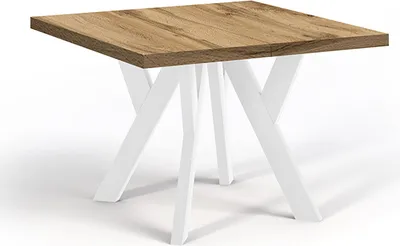 Image de Table à rallonge carrée pour la salle à manger, NERO, style loft, scandinave, 90 / 190 cm, Couleur : Chêne Wotan / Blanc