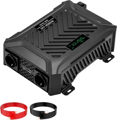 Imagen del producto de Convertidor de voltaje de 12V a 230V, onda sinusoidal pura, 2000W de potencia continua, con pantalla LCD y puerto tipo-C