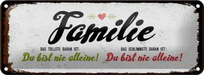 Produktbild von Blechschild  Familie Du bist nie alleine, 27x10 cm, Blechschilder Spruch Glück Weisheit