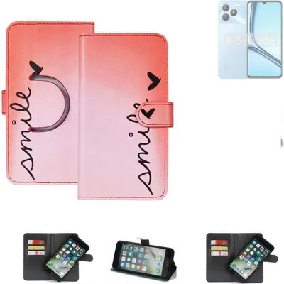 Produktbild von K-S-Trade Schutzhülle Handyhülle kompatibel mit Realme Note 50 Hülle cover bookstyle Etui ''smile'' rot Standfunktion Kameraschutz (1Stk)