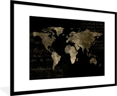 Produktbild von MuchoWow® MuchoWow® Gerahmtes Poster Weltkarte - Gold - Vintage 90x60 cm - Poster mit zchwarzem Bilderrahmen - Wanddekoration - Fotos