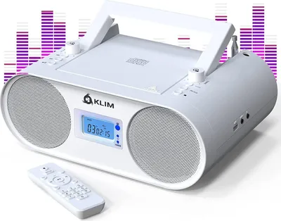 Produktbild von KLIM Boombox B4 Radio mit CD Player + AM/FM Radio, MP3, Bluetooth, AUX, USB + tragbarer CD Spieler mit kabellosem Modus und aufladbaren Akku weiß