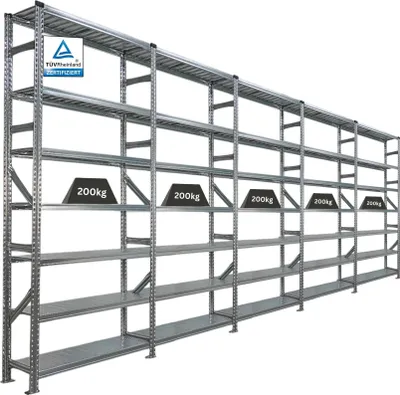 Produktbild von Fachbodenregal PROXIMO mit  Stecksystem | Komplettregal | HxBxT 250x600x32cm | 7 Ebenen | Beidseitig nutzbar | Verzinkt