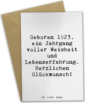 Produktbild von Mr. & Mrs. Panda Klappkarte Spruch 1923 Geburtstag - Weiß - Geschenk, Grußkarte, Happy Birthday, Geburtstagsgeschenk, Jahrgang, Gratulation, Glückwunsch, osterkarten