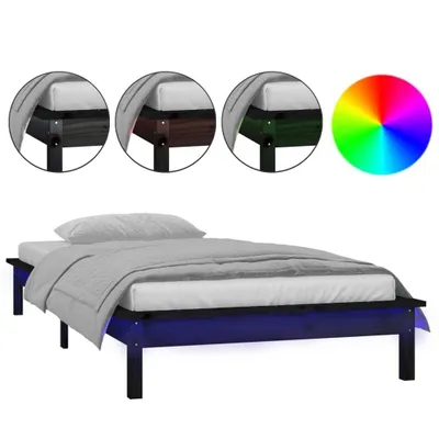 Image de vidaXL Lit en bois massif avec LEDs Noir 75x190 cm