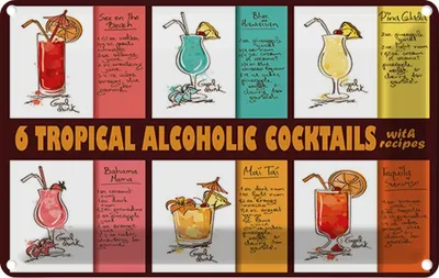 Produktbild von vianmo Blechschild 12x18 cm Alkohol 6 tropical cocktails recipes