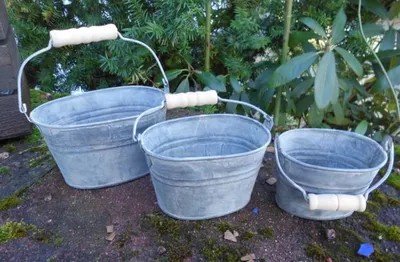 Produktbild von Zinkschalen Pflanztopfset 3 Stück Pflanztöpfe Blumentopf grau 10 - 16 cm