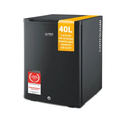 Produktbild von TZS First Austria - Mini Kühlschrank 40L lautlos - wechselbarer Türanschlag & Innenbeleuchtung - Mattschwarz