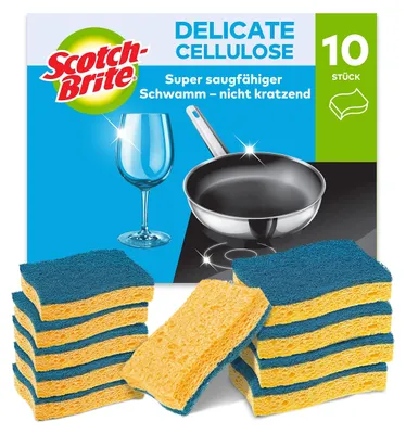 Productafbeelding van Scotch-Brite® Delicate, zachte natuurvezel-reinigingspons, 10 stuks - zeer absorberende spons, ideaal voor dagelijkse schoonmaaktaken | Kartonnen verpakking (1 stuk)