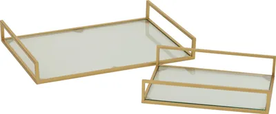 Obrázek produktu pro J-Line Sada 2 dekorativních podnosů železo/sklo ve zlaté barvě