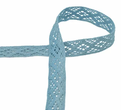 Baumwoll-Spitze 3 m x 20 mm Zierband Klöppeloptik Häkelborte Klöppelspitze Dekospitze taubenblau