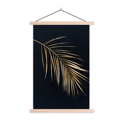 Produktbild von MuchoWow® Textilposter Pflanzen - Gold - Schwarz - Blätter - Luxus 40x60 cm mit holzfarbenen Rahmen - Poster