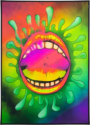 Produktbild von PSYWORK Schwarzlicht Stoffposter Neon "Smoking Lips", 1,0x1,4m
