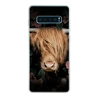 Produktbild von MuchoWow® Handyhülle Schutzhülle Hülle für Samsung Galaxy S10 Plus Schottischer Highlander - Kuh - Blätter Silikon Softcase Handy Hülle - Schutzhülle