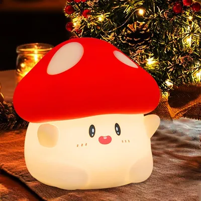 Produktbild von LED Nachtlicht, Nachttischlampe, Pilz Silikon Nachttischlampe für Kinder, Touch Dimmbar Nachtlampe, USB Wiederaufladbare, für Kleinkind Zimmer Nachbildung