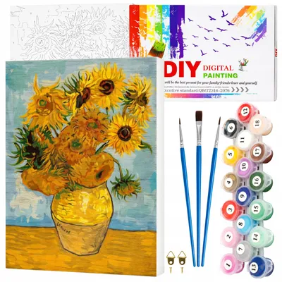 Immagine prodotto di EDIBAZZAR | Dipingere con i numeri con cornice, quadro su tela 40 x 50 cm con girasoli