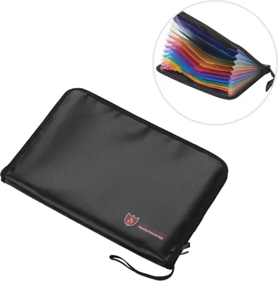 Produktbild von Feuerfeste wasserdichte sichere Dokumententaschen A4 Größe erweiterbar Dateiordner Doppelreißverschlüsse 12 Taschen Accordian Dateiorganisator für Bargeld Passfotos Schmuck juristische Dokumente Büromaterial