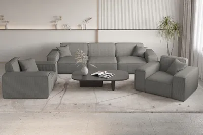 Productafbeelding van Sofaset Designersofa CELES PREMIUM, 3-1-1, bekleed met stof Scala, kleur grijs