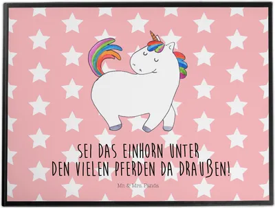 Produktbild von Mr. & Mrs. Panda Schreibunterlage Einhorn Stolzieren - Rot Pastell - Geschenk, Stolz, tischpad, schreibtischmatte, schreibtischunterlage, Unterlage Schreibtisch, Freundin