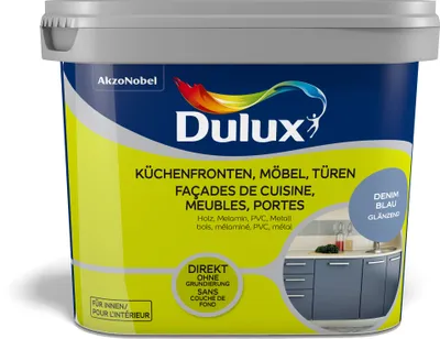 Produktbild von Dulux Fresh up Küchenfronten, Möbel, Türen glänzend, Fertig gemischt, Tür, Möbel, Fenster, Glänzende Oberfläche, Denim Blue, Badezimmer, Schlafzimmer, Kinderzimmer, Esszimmer, Flur, Homeoffice, Küche, Wohnzimmer, 12 m²/L