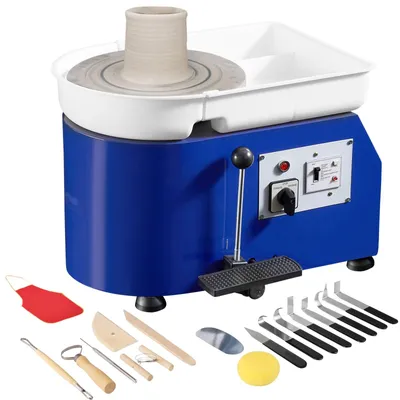 Produktbild von Töpferscheibe elektrisch - Keramik Drehscheibe 350 W - 28 cm Drehteller - Drehzahl 60–300 U/min - Hand- & Fußpedal - Abnehmbares ABS-Becken - Blau