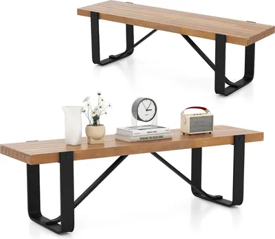 Obrázok produktu pre KOMFOTTEU jedálenská lavica 152,5x43 cm, drevená lavica s kovovými nohami, jedálenská lavica drevená lavica bez operadla, kuchynská lavica jedálenská lavica s U-nohami