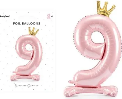 Zdjęcie produktu dla Stojšcy balon foliowy cyfra 9 84cm j.róż 67667
