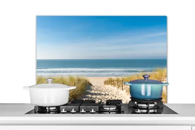 Produktbild von KitchenYeah® Spritzschutz Küche - Küchenrückwand - Wandschutz für Herd und Spüle - Strand - Meer - Düne - Sand - Sommer 90x60 - Alu-Dibond (Alternative zum Spritzschutz aus Glas) - Hitzebeständig - H