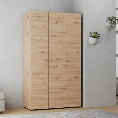 Image de Ronco - Armoire 3 Portes, 117x52 cm Chêne Marron Nœuds, Portemanteau