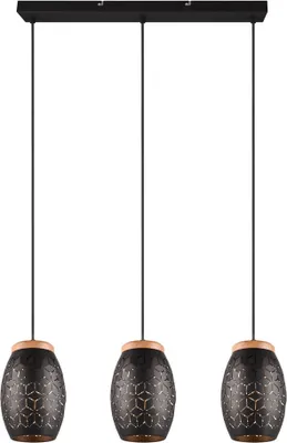 Image de Suspension BIDAR noire 3xE27x28W en métal, dimensions : 150x71x15 cm, IP20, RL