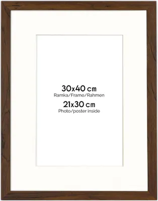 Immagine prodotto di Cornice FRAMAI® 30x40 cm in marrone – con passe-partout – cornice in MDF, plexiglass infrangibile, ecologica, con gancio e supporto – formato verticale e orizzontale